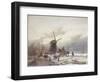 A Frozen River Landscape with a Windmill-Andreas Schelfhout-Framed Giclee Print