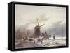 A Frozen River Landscape with a Windmill-Andreas Schelfhout-Framed Stretched Canvas