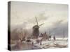 A Frozen River Landscape with a Windmill-Andreas Schelfhout-Stretched Canvas