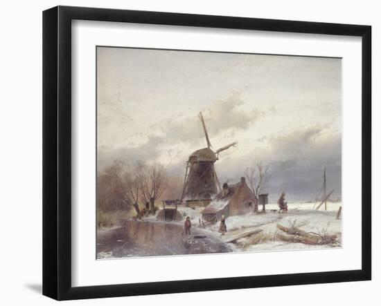 A Frozen River Landscape with a Windmill-Sir Lawrence Alma-Tadema-Framed Giclee Print