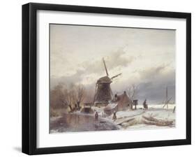 A Frozen River Landscape with a Windmill-Sir Lawrence Alma-Tadema-Framed Giclee Print