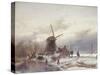 A Frozen River Landscape with a Windmill-Sir Lawrence Alma-Tadema-Stretched Canvas