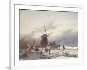 A Frozen River Landscape with a Windmill-Sir Lawrence Alma-Tadema-Framed Giclee Print