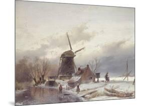 A Frozen River Landscape with a Windmill-Sir Lawrence Alma-Tadema-Mounted Giclee Print
