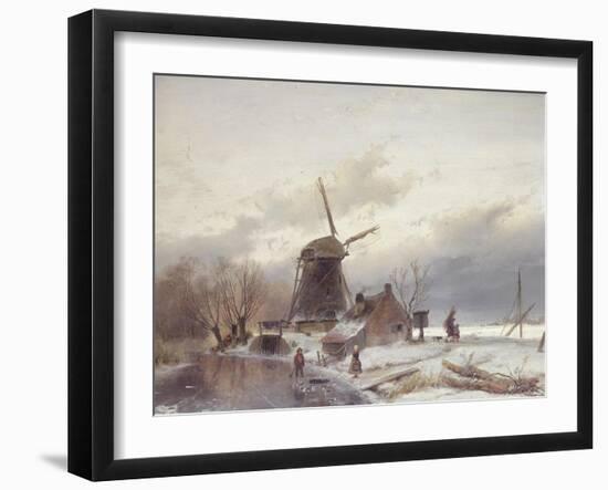 A Frozen River Landscape with a Windmill-Sir Lawrence Alma-Tadema-Framed Giclee Print