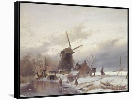 A Frozen River Landscape with a Windmill-Sir Lawrence Alma-Tadema-Framed Stretched Canvas