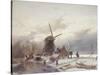A Frozen River Landscape with a Windmill-Sir Lawrence Alma-Tadema-Stretched Canvas