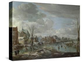 A Frozen River Near a Village, with Golfers and Skaters, C. 1647-1648-Aert van der Neer-Stretched Canvas