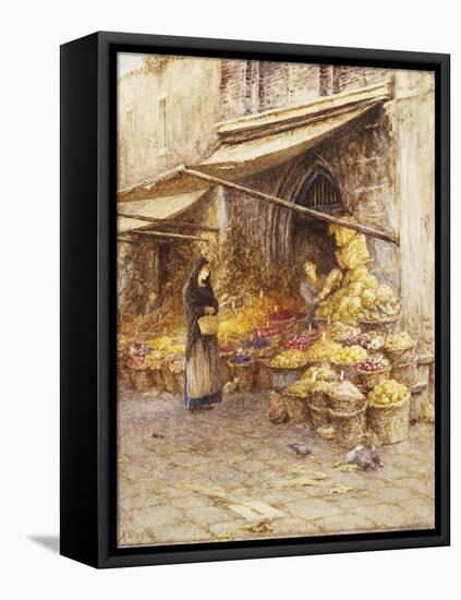 A Fruit Stall at the Base of the Campanile, San Giovanni Elemosinario, Near the rialto, Venice-Helen Allingham-Framed Stretched Canvas