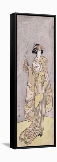 A Full-Length Portrait of the Actor Ichikawa Monnosuke II in a Female Role Holding an Incense Burne-Katsukawa Shunsho-Framed Stretched Canvas
