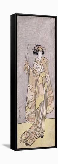 A Full-Length Portrait of the Actor Ichikawa Monnosuke II in a Female Role Holding an Incense Burne-Katsukawa Shunsho-Framed Stretched Canvas