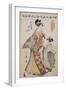 A Full Length Portrait of the Courtesan Somenosuke Accompanied by Two Kamuro-Chokosai Eisho-Framed Giclee Print