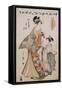 A Full Length Portrait of the Courtesan Somenosuke Accompanied by Two Kamuro-Chokosai Eisho-Framed Stretched Canvas