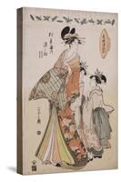 A Full Length Portrait of the Courtesan Somenosuke Accompanied by Two Kamuro-Chokosai Eisho-Stretched Canvas