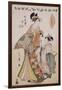 A Full-Length Portrait of the Courtesan Somenosuke Accompanied by Two Kamuro-Chobunsai Eishi-Framed Giclee Print