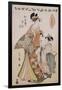 A Full-Length Portrait of the Courtesan Somenosuke Accompanied by Two Kamuro-Chobunsai Eishi-Framed Giclee Print