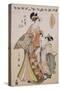 A Full-Length Portrait of the Courtesan Somenosuke Accompanied by Two Kamuro-Chobunsai Eishi-Stretched Canvas