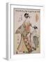 A Full-Length Portrait of the Courtesan Somenosuke Accompanied by Two Kamuro-Chobunsai Eishi-Framed Giclee Print