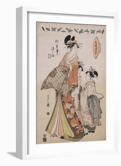 A Full Length Portrait of the Courtesan Somenosuke Accompanied by Two Kamuro-Chokosai Eisho-Framed Giclee Print