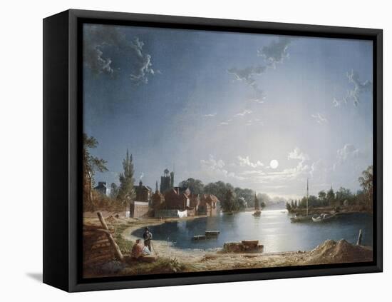 A Full Moon on the River at Brentford-Henry Pether-Framed Stretched Canvas