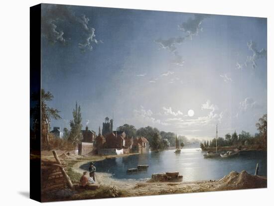 A Full Moon on the River at Brentford-Henry Pether-Stretched Canvas