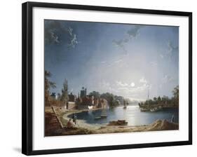 A Full Moon on the River at Brentford-Henry Pether-Framed Giclee Print