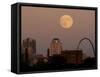 A Full Moon Rises Behind Downtown Saint Louis Buildings and the Gateway Arch Friday-Charlie Riedel-Framed Stretched Canvas