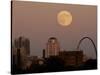 A Full Moon Rises Behind Downtown Saint Louis Buildings and the Gateway Arch Friday-Charlie Riedel-Stretched Canvas