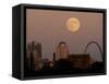 A Full Moon Rises Behind Downtown Saint Louis Buildings and the Gateway Arch Friday-Charlie Riedel-Framed Stretched Canvas