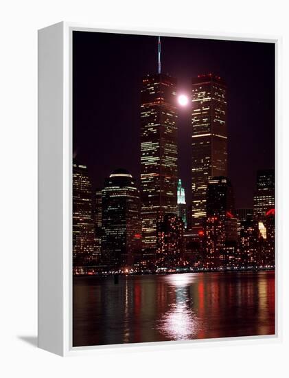 A Full Moon Rises Between New York's Twin Towers for the Second Time This Month-null-Framed Stretched Canvas