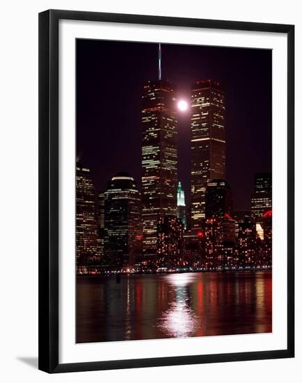 A Full Moon Rises Between New York's Twin Towers for the Second Time This Month-null-Framed Premium Photographic Print