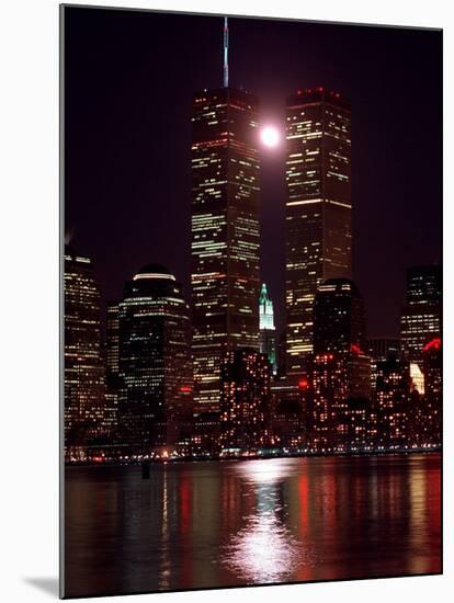 A Full Moon Rises Between New York's Twin Towers for the Second Time This Month-null-Mounted Premium Photographic Print