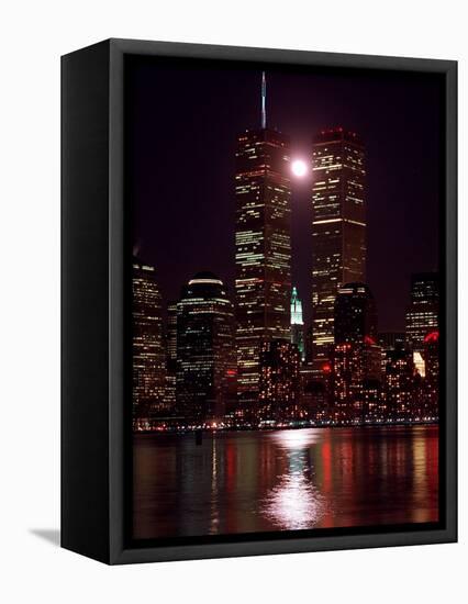 A Full Moon Rises Between New York's Twin Towers for the Second Time This Month-null-Framed Stretched Canvas