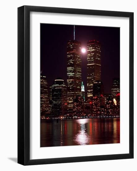 A Full Moon Rises Between New York's Twin Towers for the Second Time This Month-null-Framed Photographic Print