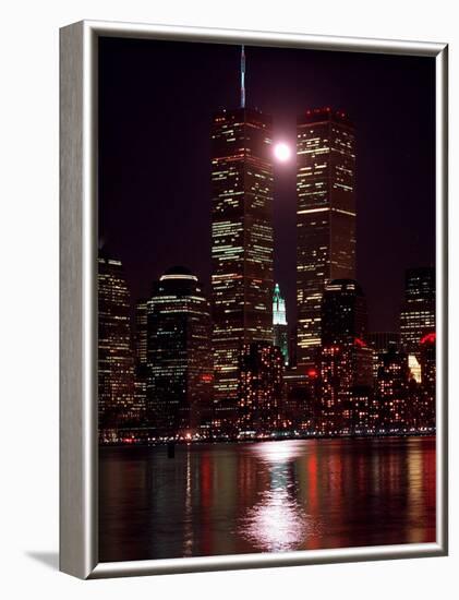 A Full Moon Rises Between New York's Twin Towers for the Second Time This Month-null-Framed Photographic Print