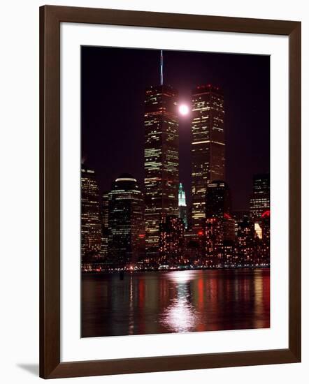 A Full Moon Rises Between New York's Twin Towers for the Second Time This Month-null-Framed Photographic Print