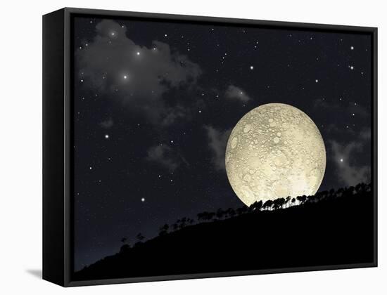 A Full Moon Rising Behind a Row of Hilltop Trees-null-Framed Stretched Canvas