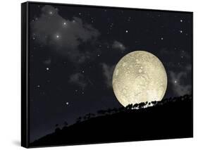 A Full Moon Rising Behind a Row of Hilltop Trees-null-Framed Stretched Canvas