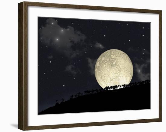 A Full Moon Rising Behind a Row of Hilltop Trees-null-Framed Art Print