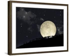 A Full Moon Rising Behind a Row of Hilltop Trees-null-Framed Art Print