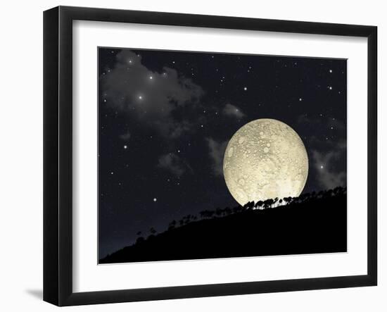 A Full Moon Rising Behind a Row of Hilltop Trees-null-Framed Art Print