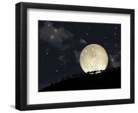 A Full Moon Rising Behind a Row of Hilltop Trees-null-Framed Art Print