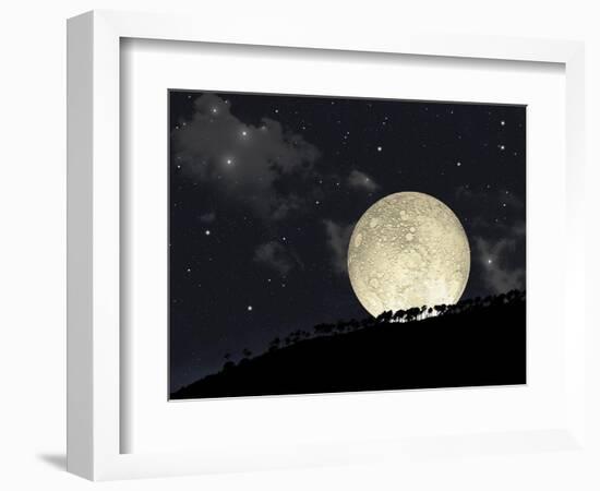 A Full Moon Rising Behind a Row of Hilltop Trees-null-Framed Art Print