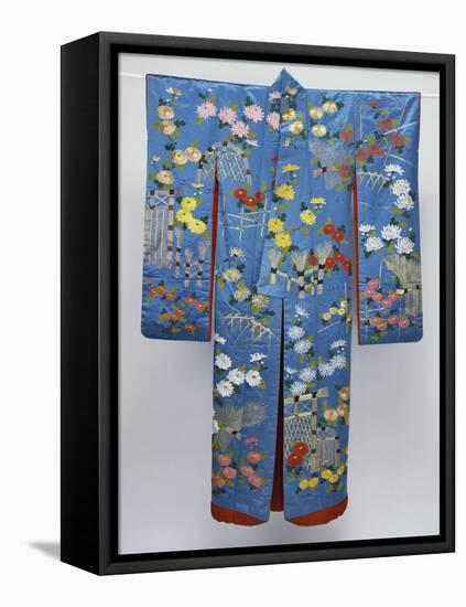 A Furisode of Sky Blue Silk Satin Embroidered in Coloured Silks and Couched Gilt Threads with…-null-Framed Stretched Canvas