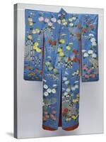 A Furisode of Sky Blue Silk Satin Embroidered in Coloured Silks and Couched Gilt Threads with…-null-Stretched Canvas