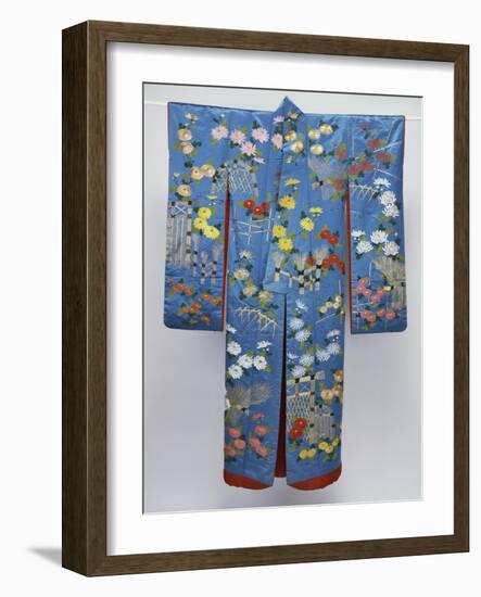 A Furisode of Sky Blue Silk Satin Embroidered in Coloured Silks and Couched Gilt Threads with…-null-Framed Giclee Print