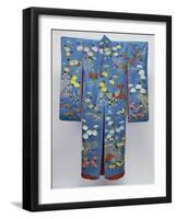 A Furisode of Sky Blue Silk Satin Embroidered in Coloured Silks and Couched Gilt Threads with…-null-Framed Giclee Print