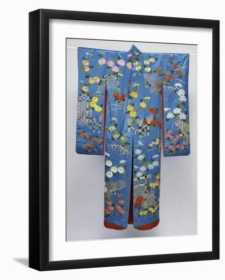 A Furisode of Sky Blue Silk Satin Embroidered in Coloured Silks and Couched Gilt Threads with…-null-Framed Giclee Print