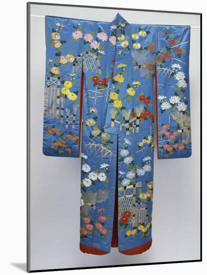 A Furisode of Sky Blue Silk Satin Embroidered in Coloured Silks and Couched Gilt Threads with…-null-Mounted Giclee Print