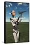 A Futuristic Android Holding a Baby Tyrannosaurus Rex in its Hands-null-Framed Stretched Canvas